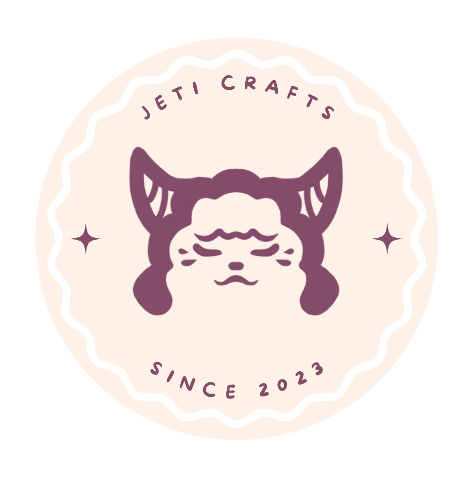 JeTi Crafts brand logo with cute character, handmade crochet and accessories shop