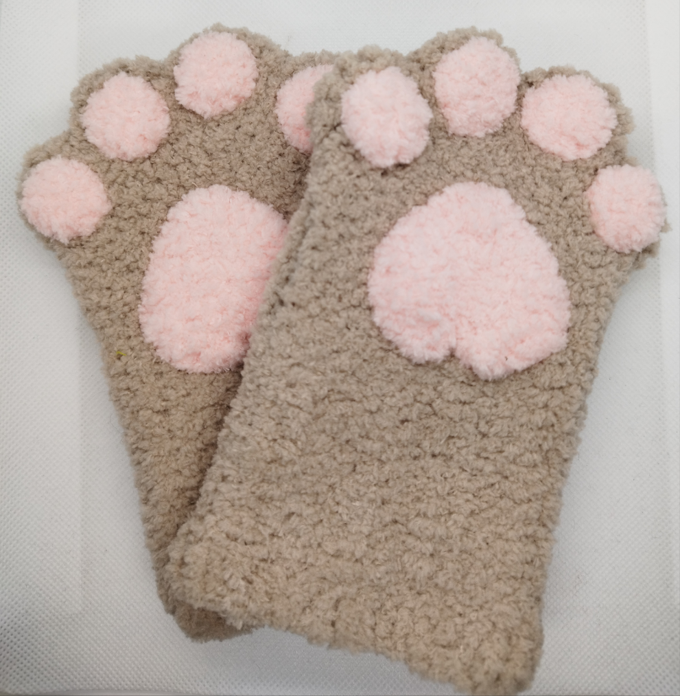 Paw Fingerless Gloves Hot Choco