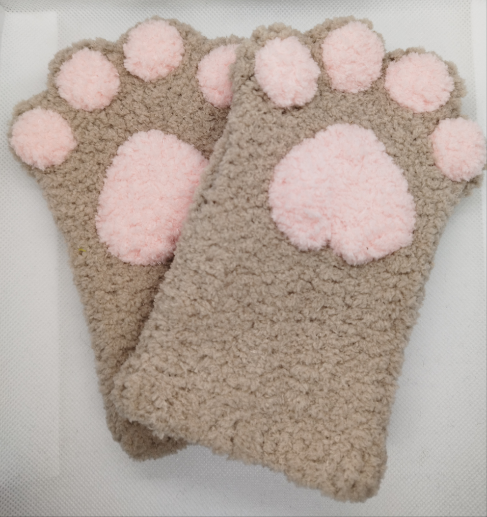 Paw Fingerless Gloves Hot Choco