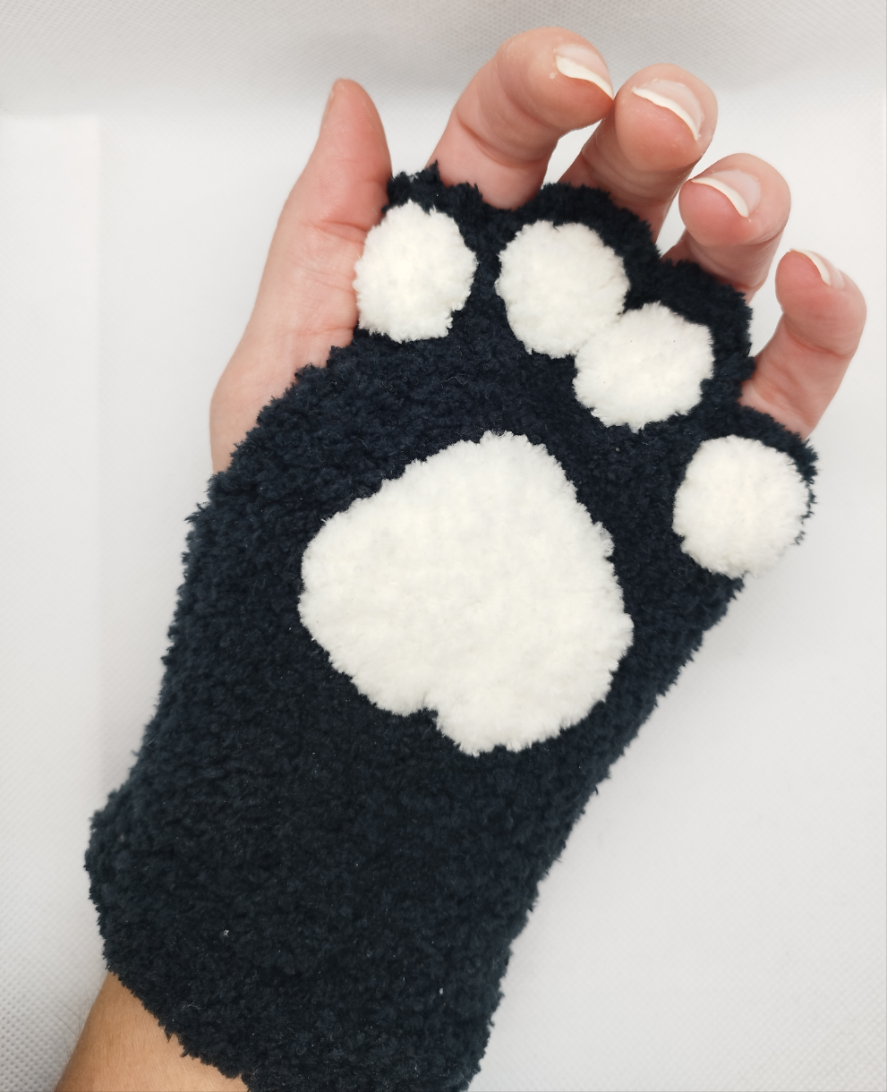 Paw Fingerless Gloves Black