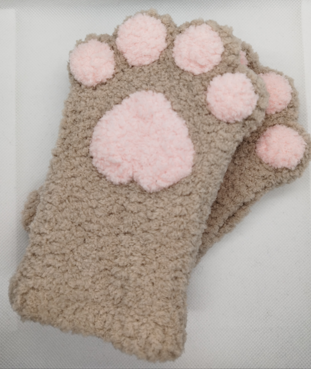 Paw Fingerless Gloves Hot Choco