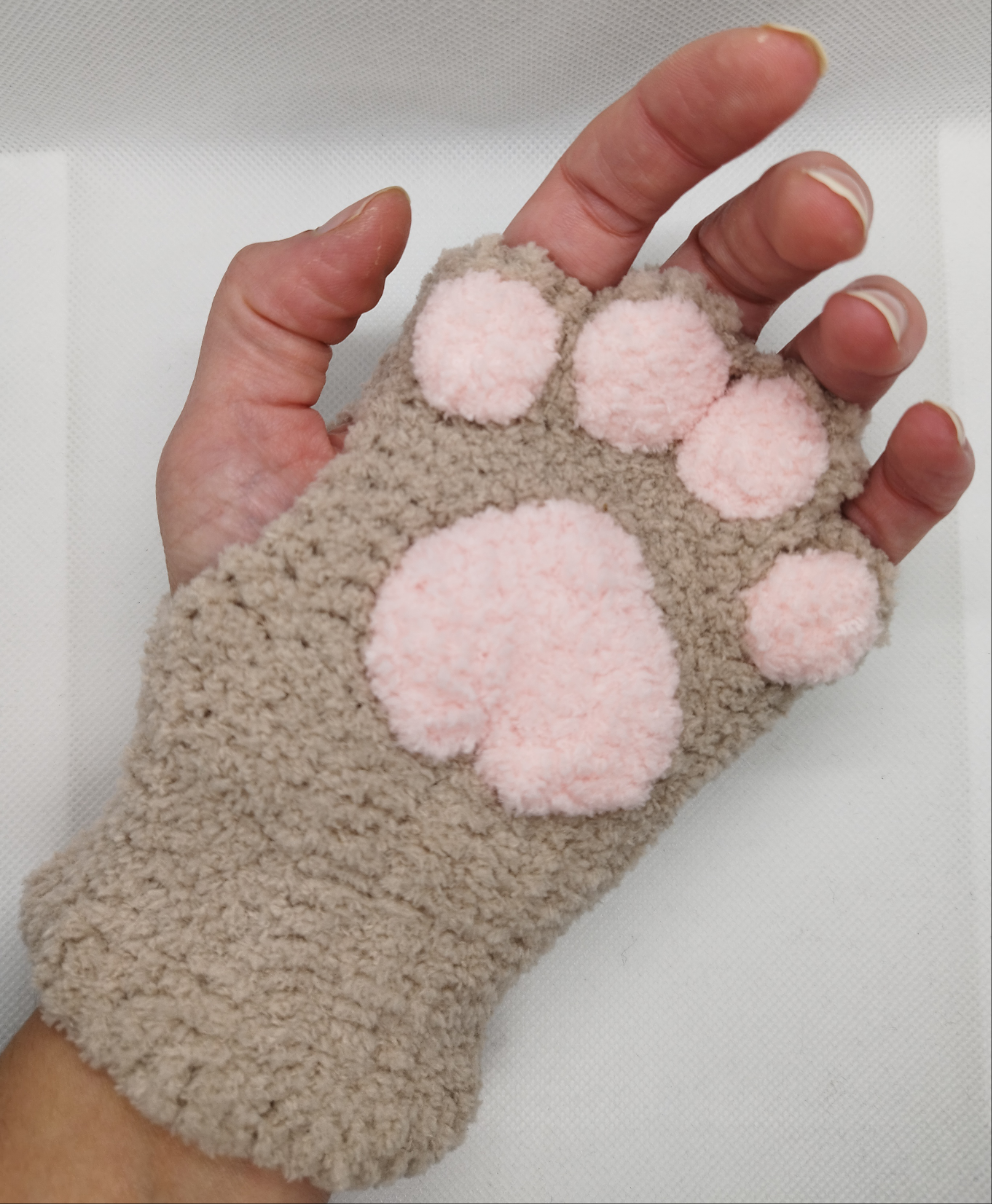 Paw Fingerless Gloves Hot Choco