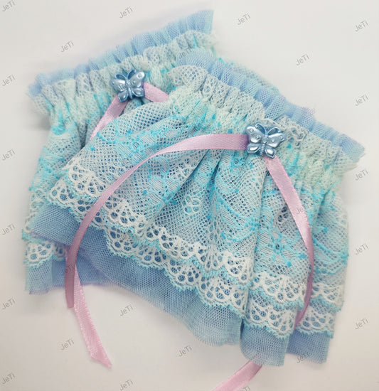 Baby blue lace wrist cuffs