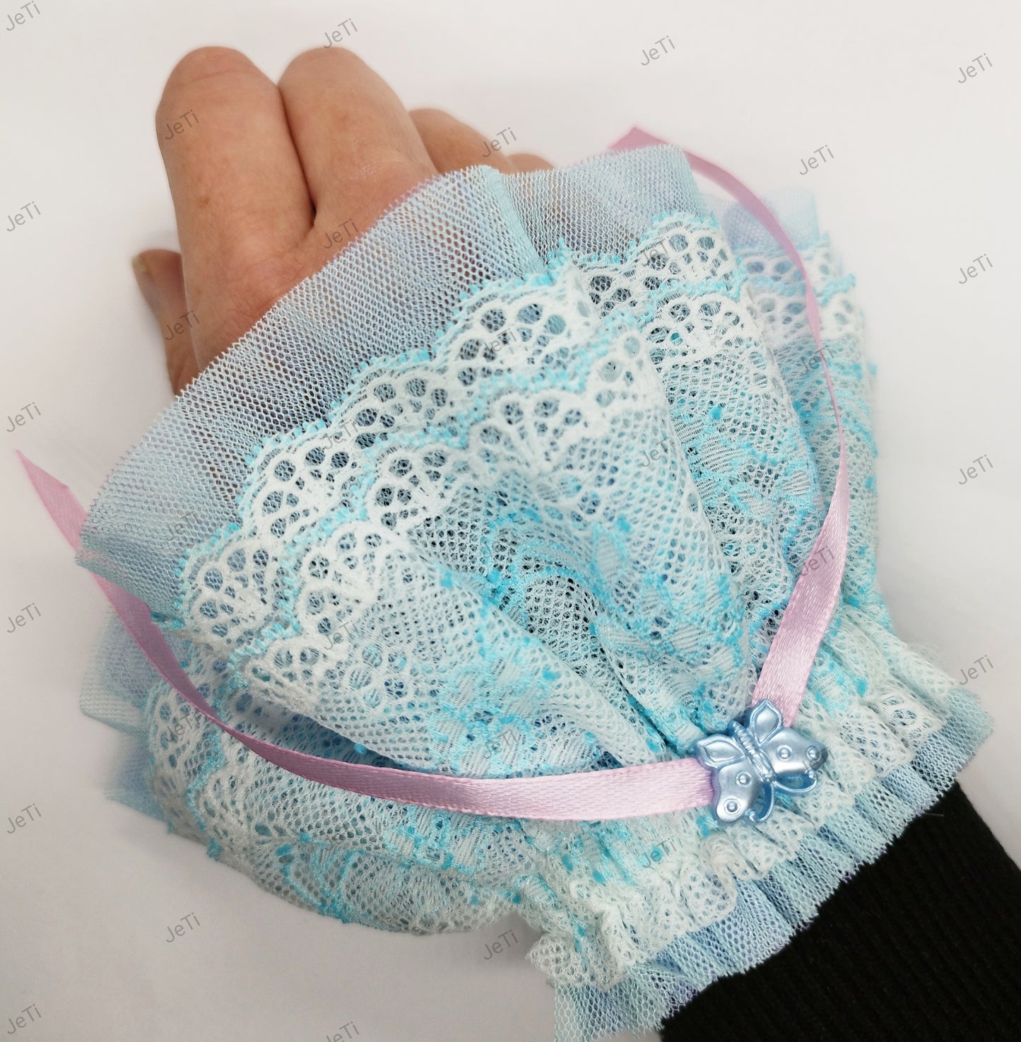 Baby blue lace wrist cuffs