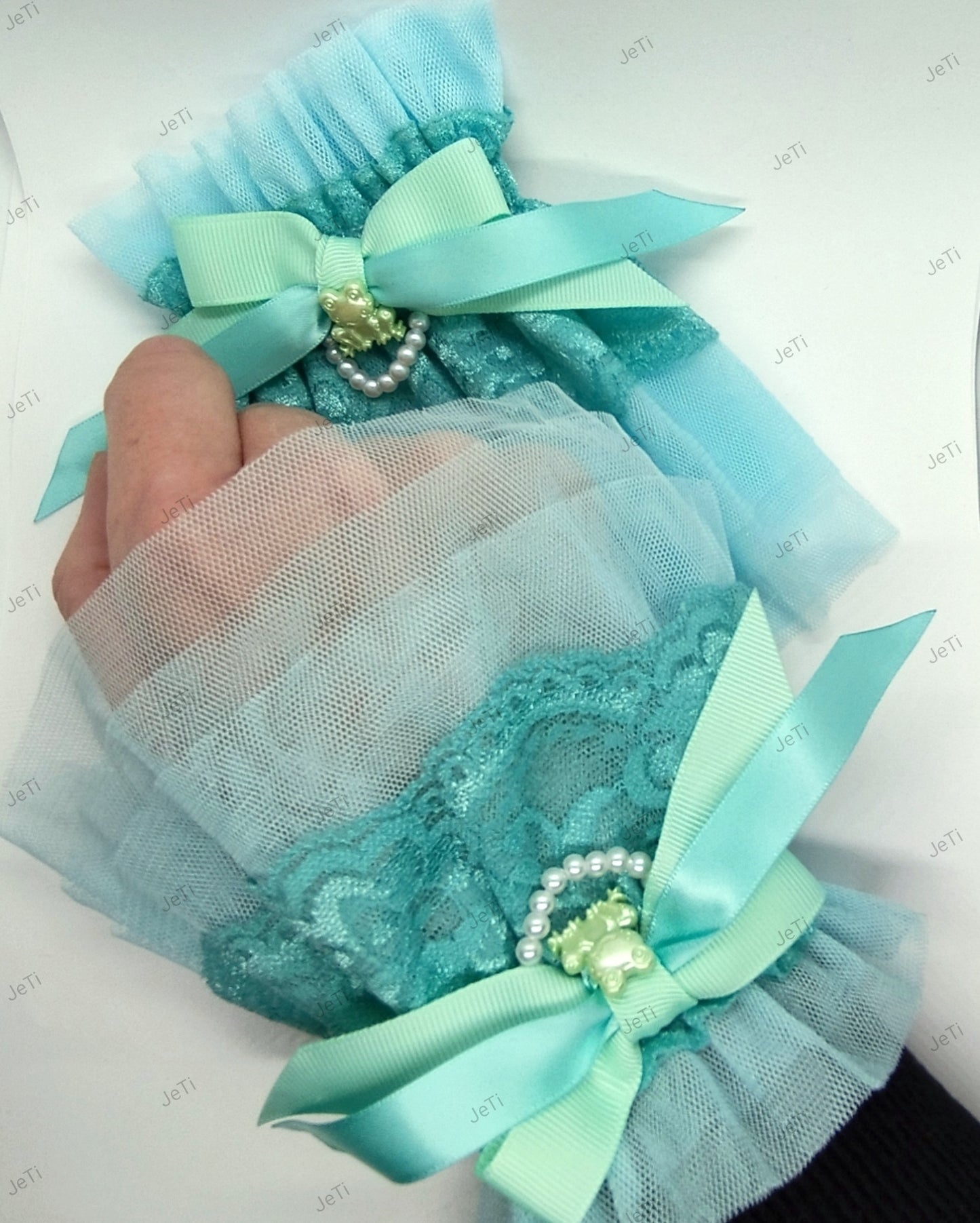 Aqua froggy lace cuffs