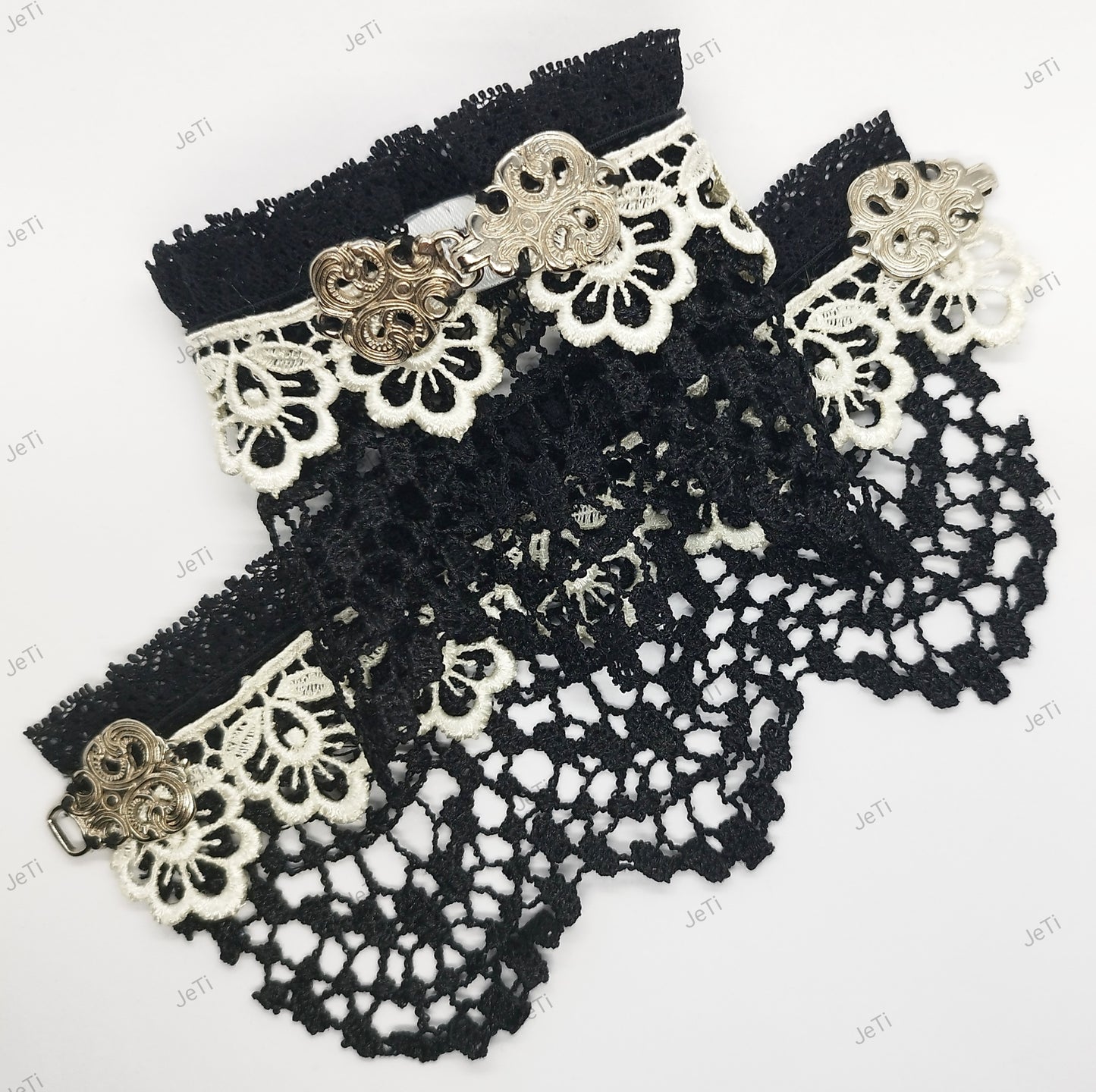 Black & White lace cuffs w buckle