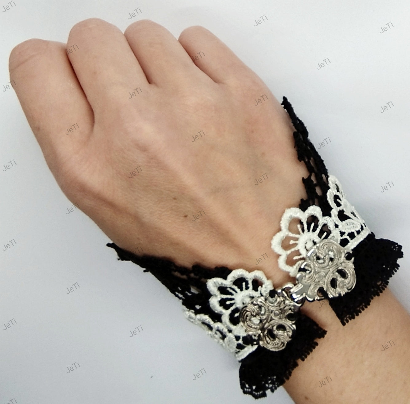 Black & White lace cuffs w buckle