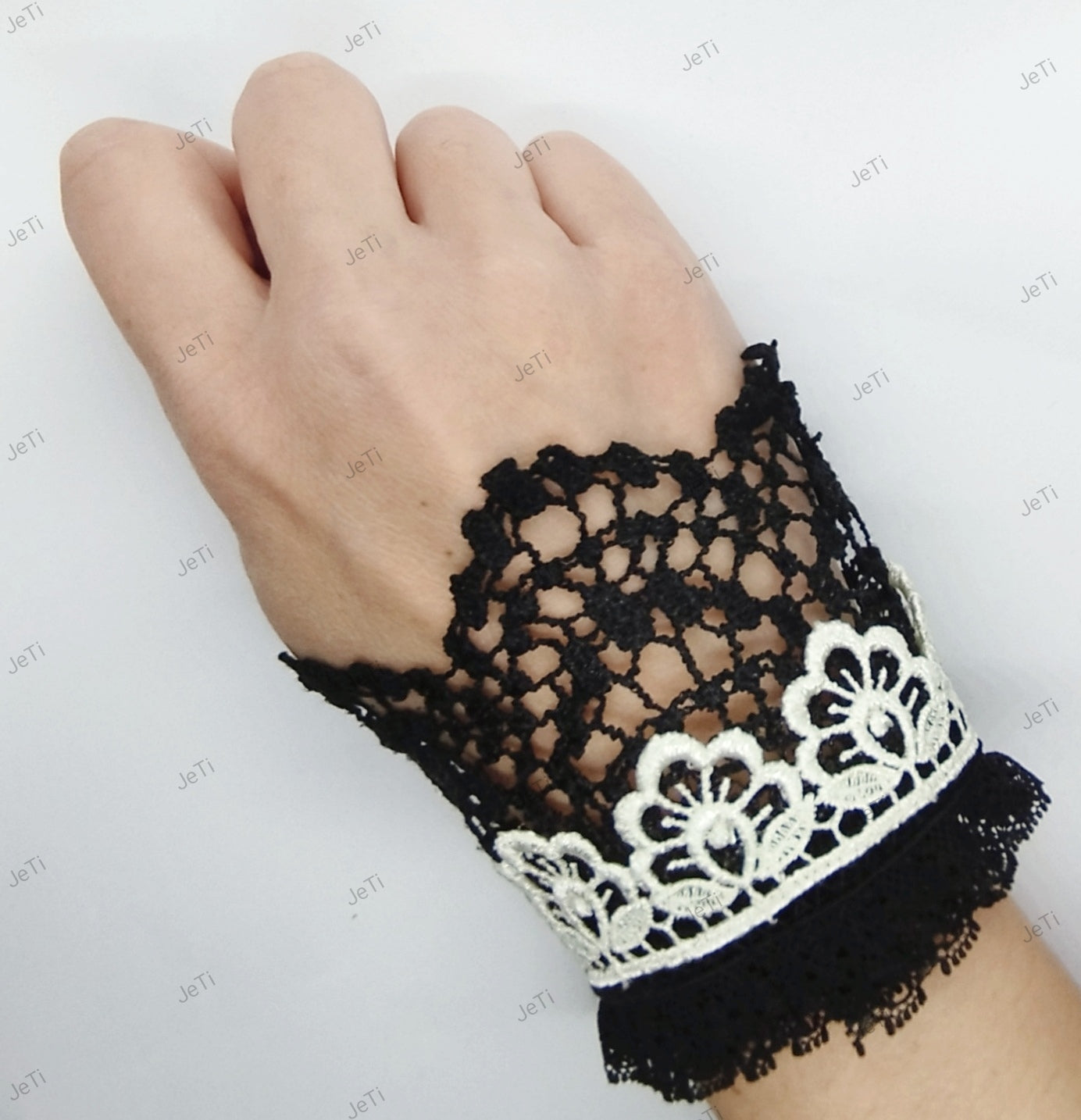 Black & White lace cuffs w buckle
