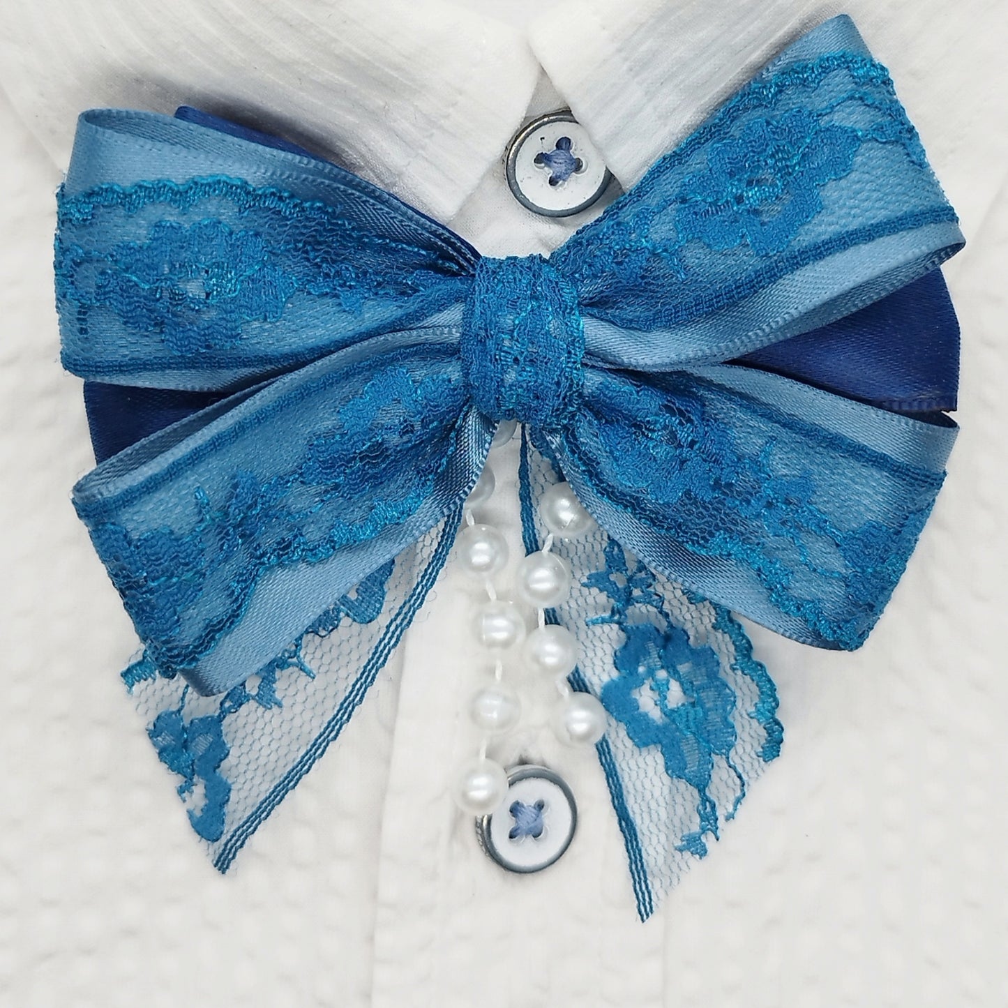 Blue & pearls clip bow