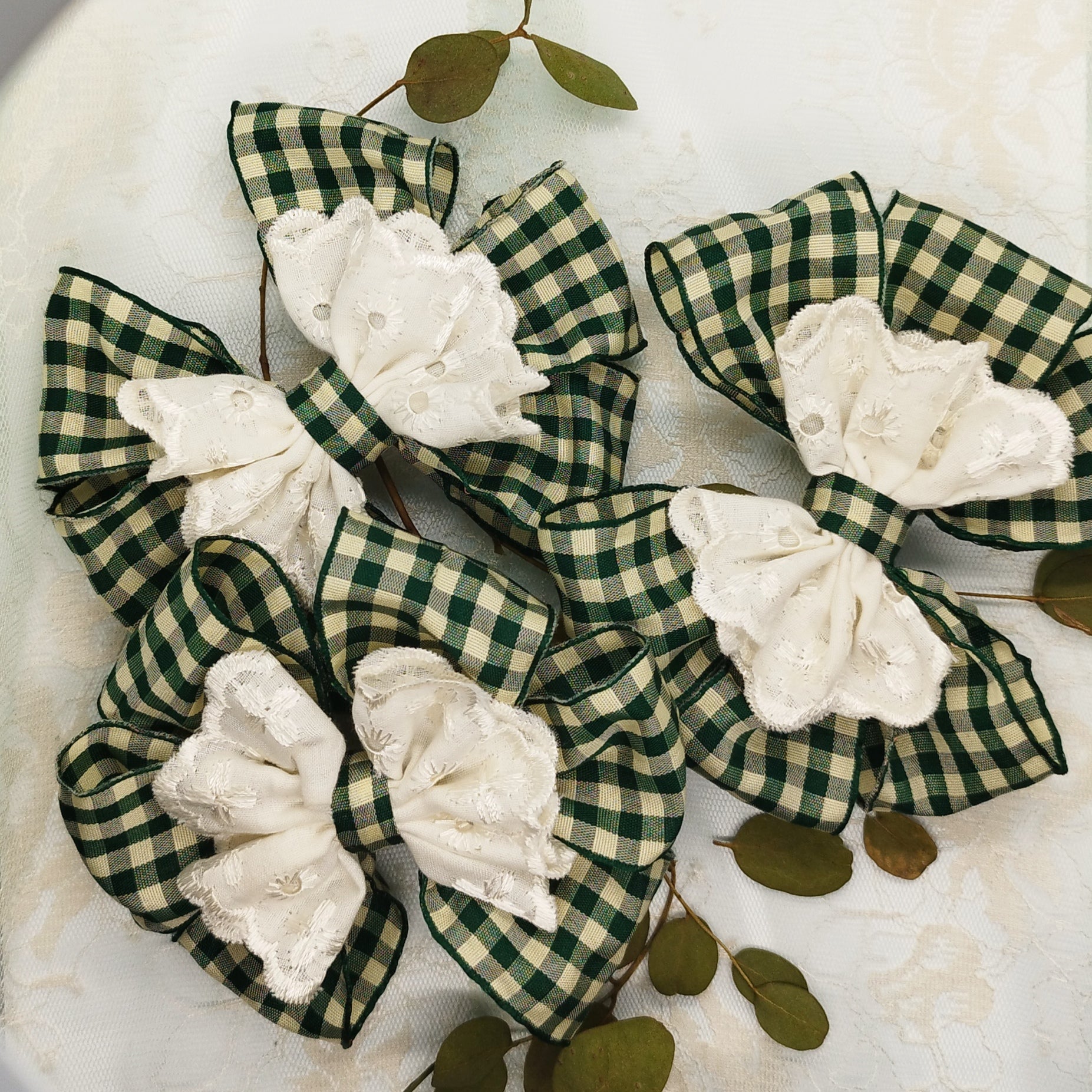 handmade rustic bow hair clip green cute lace