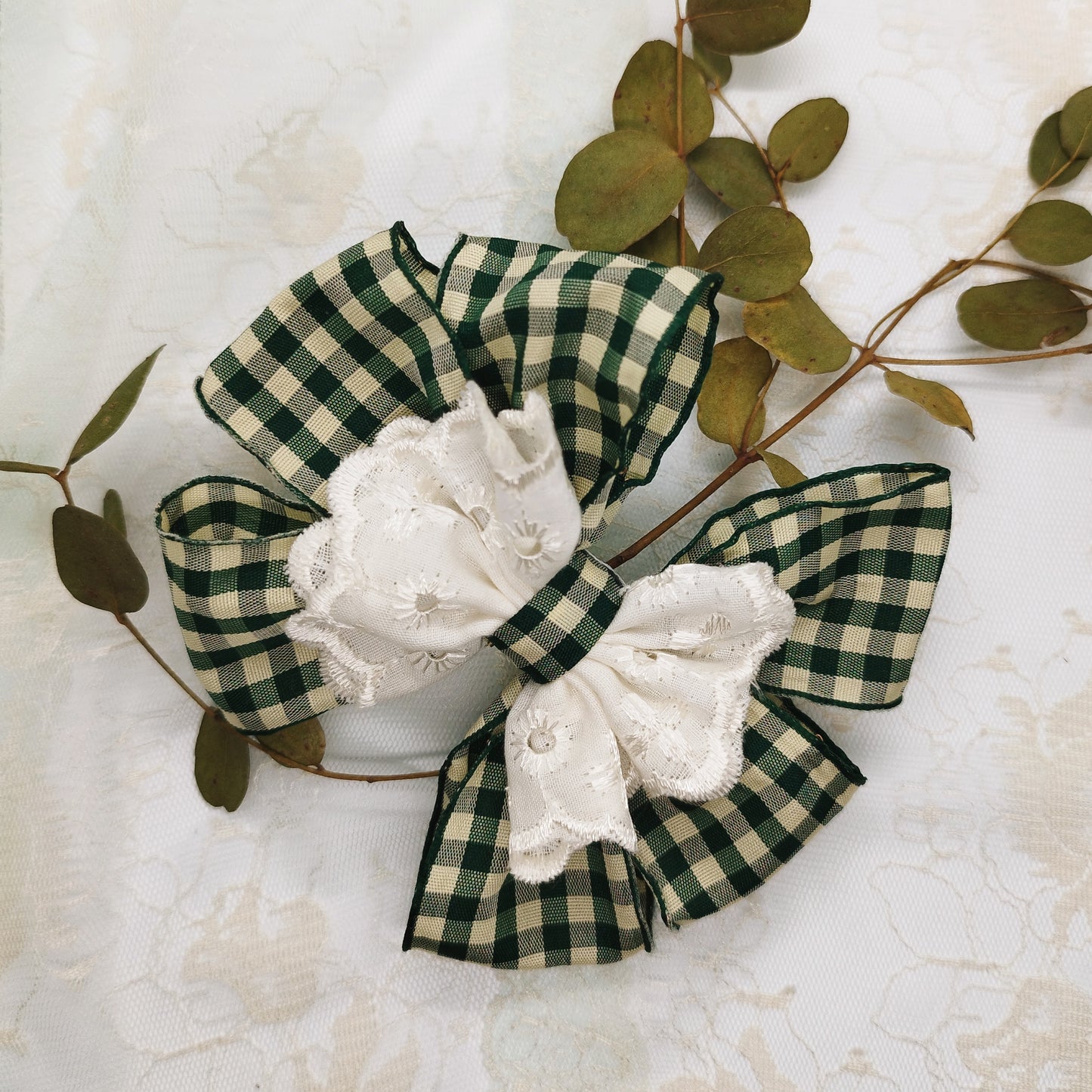 handmade rustic bow hair clip green cute lace