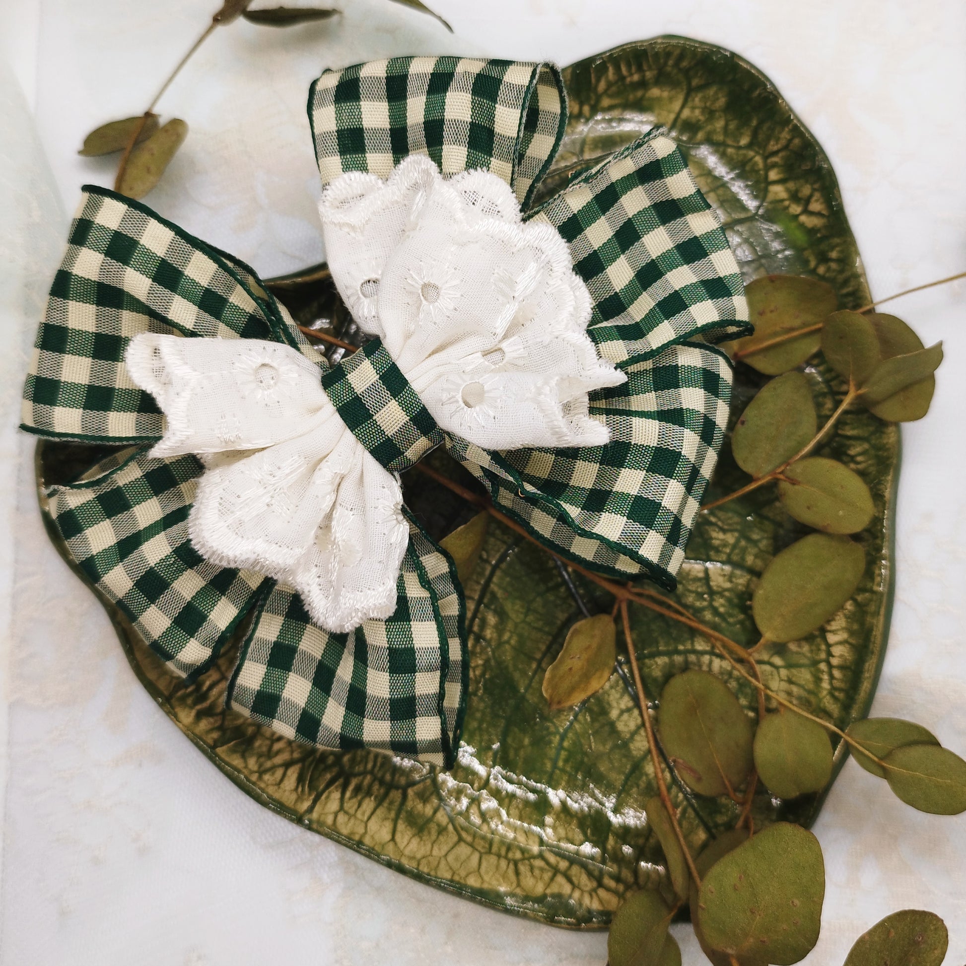 handmade rustic bow hair clip green cute lace