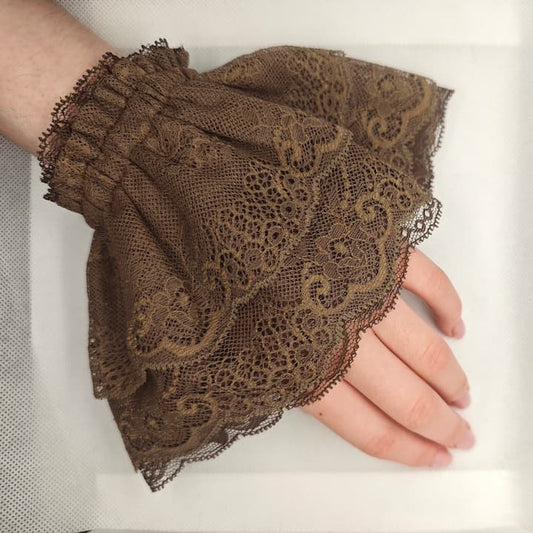 Brown lace wrist cuffs handmade vintage style on hand