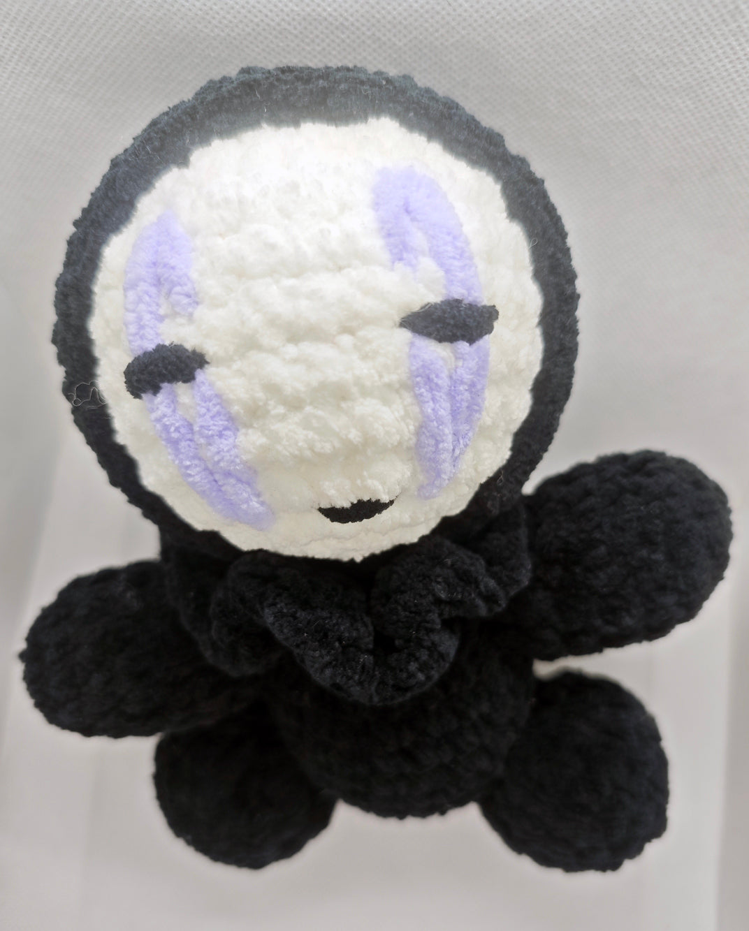 Handmade No Face inspired amigurumi plush toy in black robe with white mask